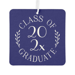 Class of Year Graduate Chic White Emblem on Navy Air Freshener