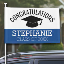 Class of Year Graduate - Graduation Cap Blue Black Car Flag