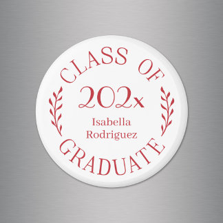 Class of Year Graduate Name Red Typography Magnet