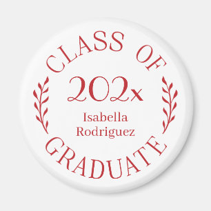 Class of Year Graduate Name Red Typography Magnet