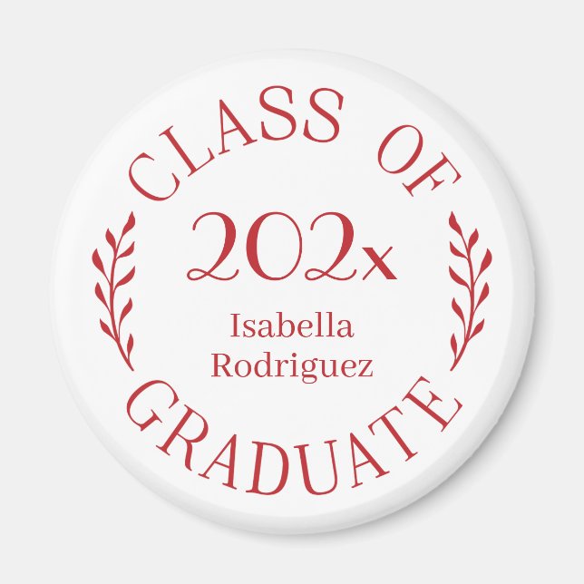 Class of Year Graduate Name Red Typography Magnet (Front)