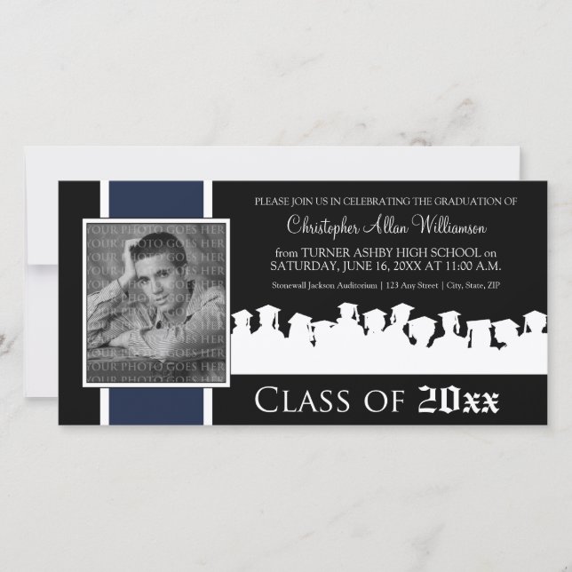 Class of [YEAR] Graduation Announcement: navy blue (Front)