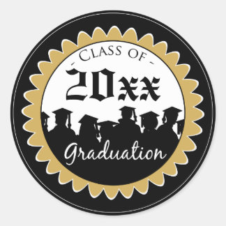 Class of [YEAR] Graduation Invitation Seal: black Classic Round Sticker