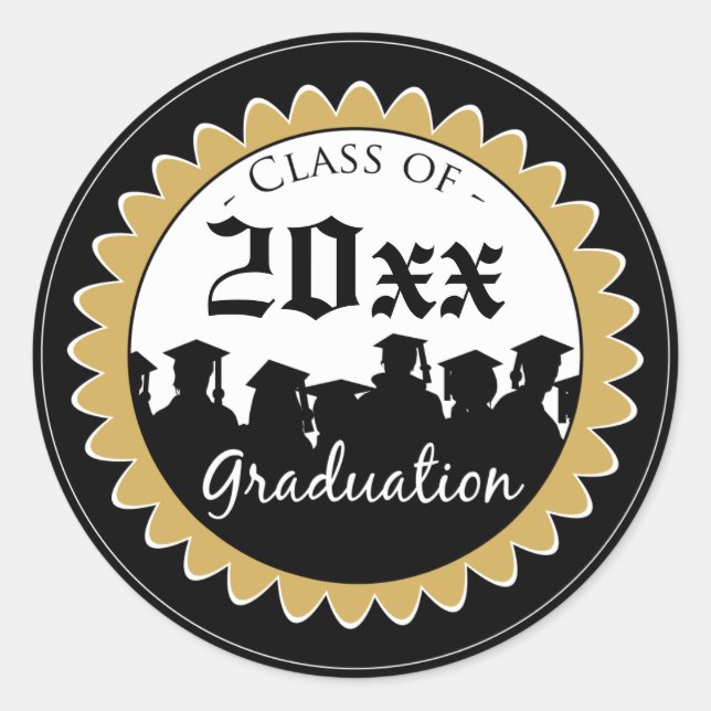Class of [YEAR] Graduation Invitation Seal: black Classic Round Sticker (Front)