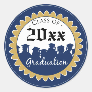 Class of [YEAR] Graduation Invitation Seal: blue Classic Round Sticker