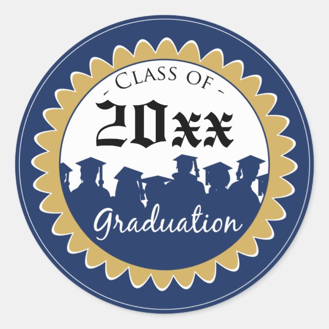 Class of [YEAR] Graduation Invitation Seal: blue Classic Round Sticker (Front)