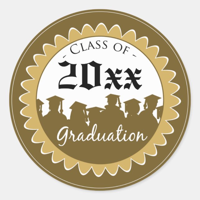 Class of [YEAR] Graduation Invitation Seal: gold Classic Round Sticker (Front)