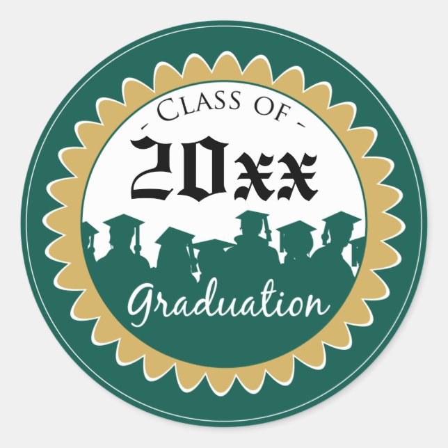 Class of [YEAR] Graduation Invitation Seal: green Classic Round Sticker (Front)