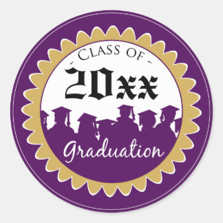 Class of [YEAR] Graduation Invitation Seal: purple Classic Round Sticker