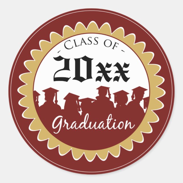 Class of [YEAR] Graduation Invitation Seal: red Classic Round Sticker (Front)