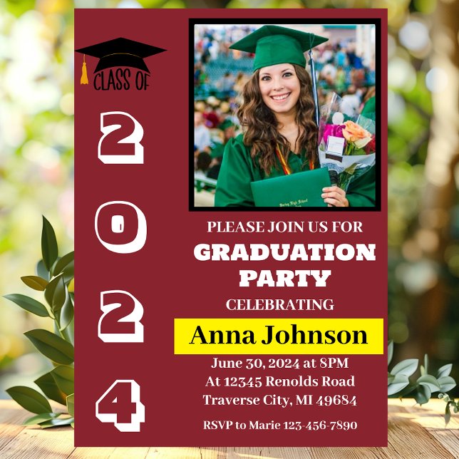 Class of Year Maroon Graduation Party Invitation (Creator Uploaded)
