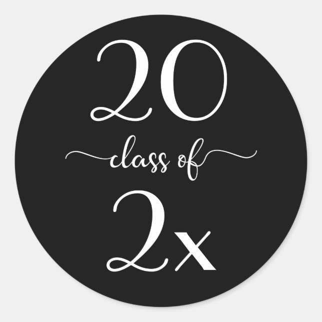 Class of Year Modern Script Black White Graduation Classic Round Sticker (Front)