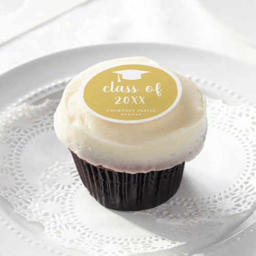 Class of Year Mortar Board Gold Yellow Graduation Edible Frosting Rounds