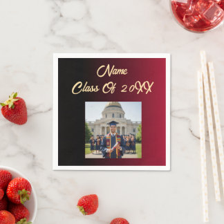 Class Of Year Photo Burgundy Black Ombre Accent Napkins