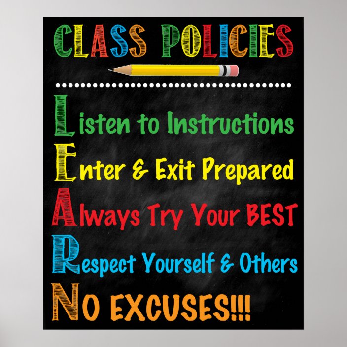 Class Policies Poster L E A R N Acronym Zazzle Com