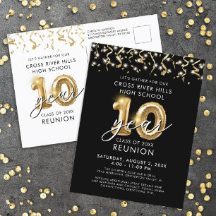 Class Reunion 10 Year Black Gold Balloons Invite