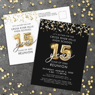 Class Reunion 15 Year Black Gold Balloons Invite