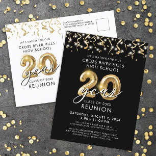 Class Reunion 20 Year Black Gold Balloons Invite
