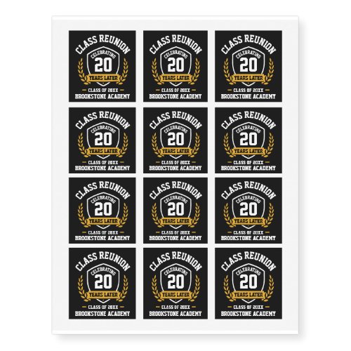 Class Reunion 20 Year Custom Temporary Tattoos