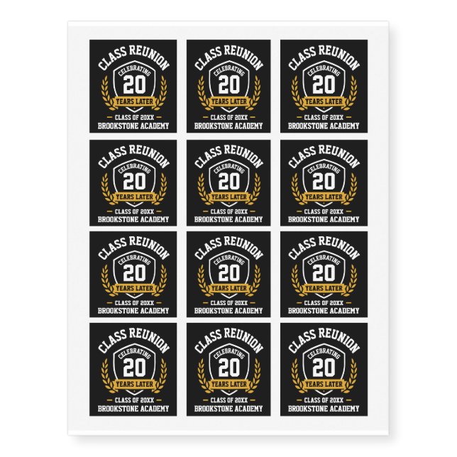 Class Reunion 20 Year Custom Temporary Tattoos (Front)