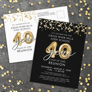 Class Reunion 40 Year Black Gold Balloons Invite