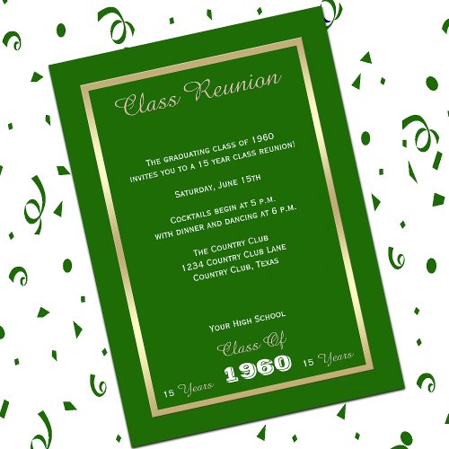 Class Reunion Any Year Green Invitation