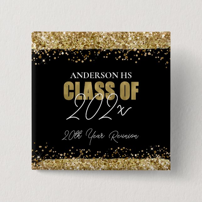 Class Reunion Black and Gold Glitter  Button (Front)