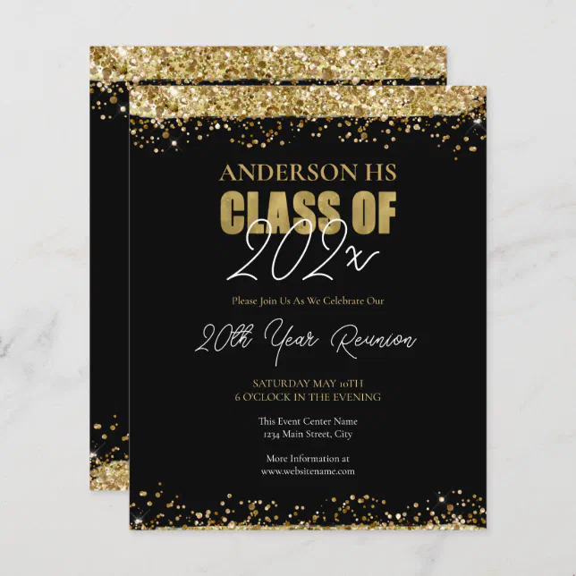 Class Reunion Black and Gold Glitter Events | Zazzle