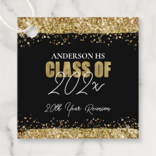 Class Reunion Black and Gold Glitter Favor Tags