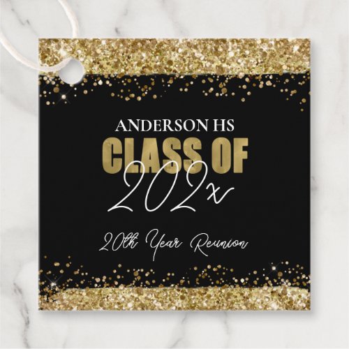 Class Reunion Black and Gold Glitter Favor Tags