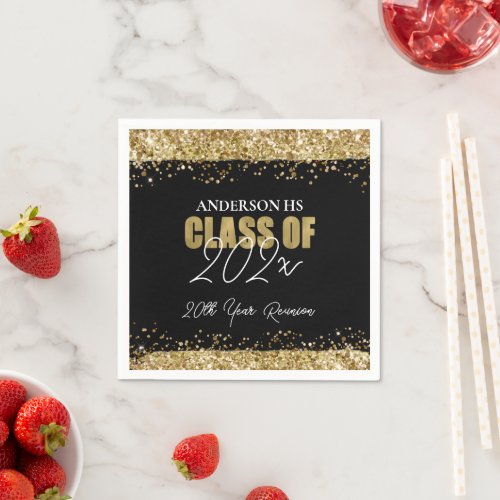 Class Reunion Black and Gold Glitter Napkins