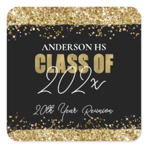 Class Reunion Black and Gold Glitter Square Sticker