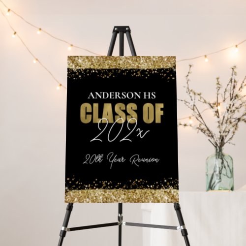 Class Reunion Black and Gold Glitter Welcome Poste Foam Board