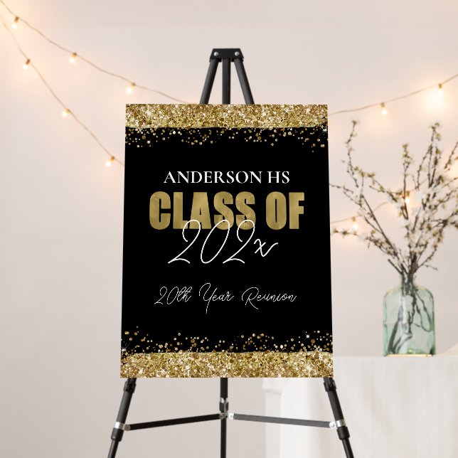 Class Reunion Black and Gold Glitter Welcome Poste Foam Board (In Situ (Stand))