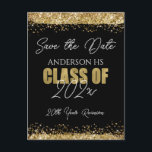 Class Reunion Black and Gold Save the Date Postcard<br><div class="desc">Elegant Faux gold glitter paint splatters design. All text is adjustable and easy to change for your own party needs. Save the Date,  Class Reunion,  Information website,  glitter,  black and gold,  elegant,  modern,  stylish,  any year template.</div>