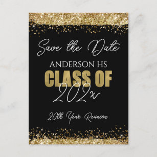 Class Reunion Black and Gold Save the Date Postcard