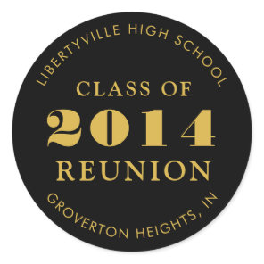 Class Reunion Black Gold or Custom Color Classic Round Sticker