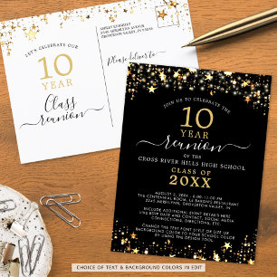 Class Reunion Black Gold Stars Lights Any Year Postcard