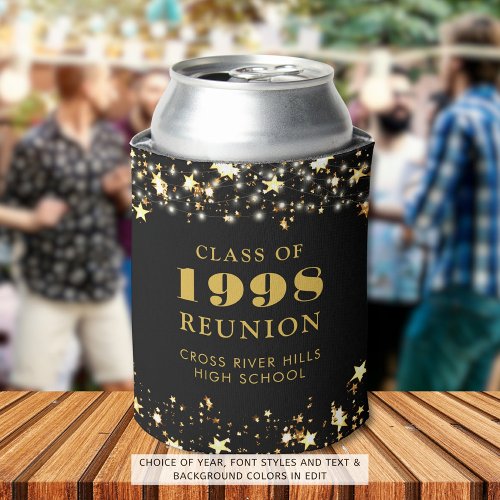 Class Reunion Black Gold Stars Personalized Can Cooler