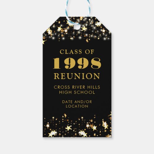 Class Reunion Black Gold Stars Personalized Gift Tags