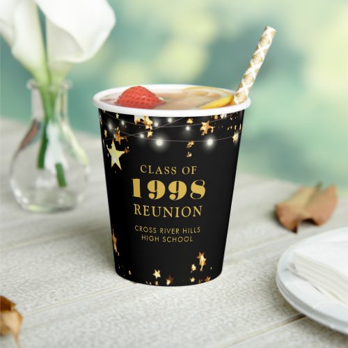 Class Reunion Black Gold Stars Personalized Paper Cups