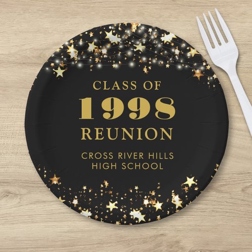 Class Reunion Black Gold Stars Personalized Paper Plates