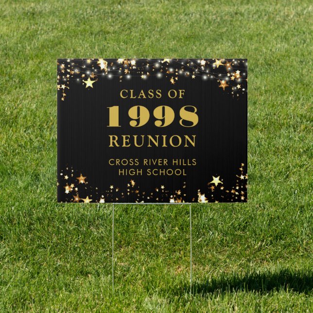 Class Reunion Black Gold Stars Sign (Insitu)