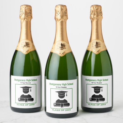 Class Reunion Black Green Custom Sparkling Wine Label
