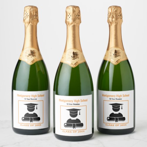 Class Reunion Black Orange Custom Sparkling Wine Label