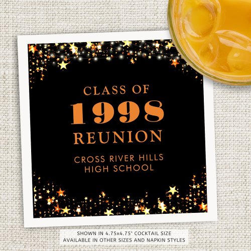 Class Reunion Black Orange Gold Personalized Napkins