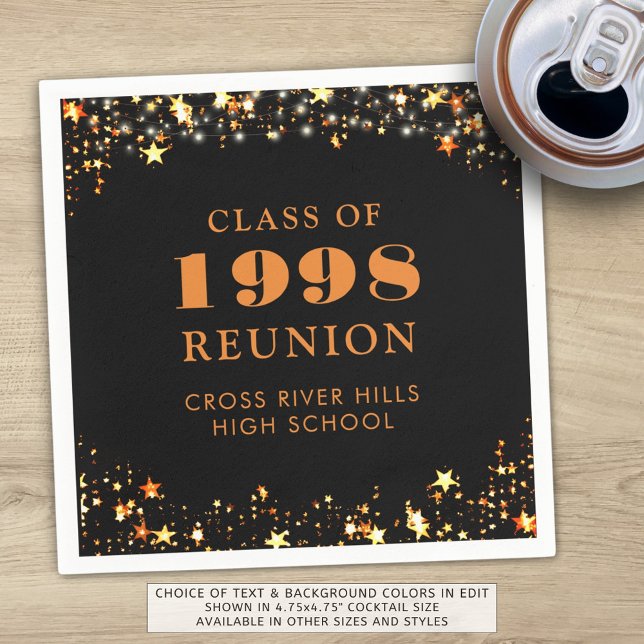 Class Reunion Black Orange Gold Personalized Napkins (Creator Uploaded)