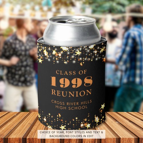Class Reunion Black Orange Gold Stars Personalized Can Cooler
