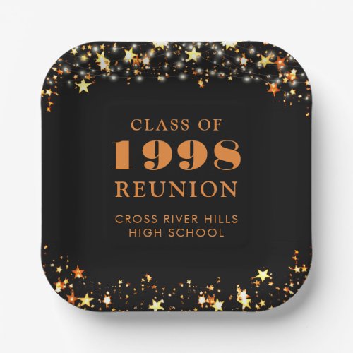 Class Reunion Black Orange Gold Stars Personalized Paper Plates