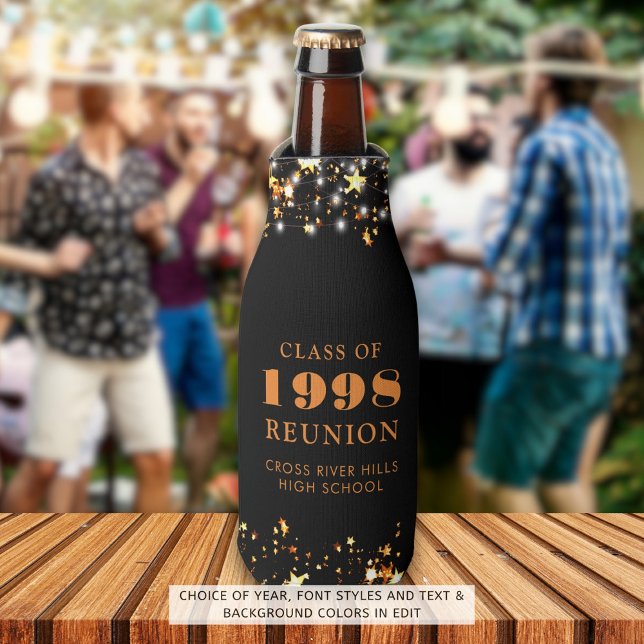 Class Reunion Black Orange Stars Personalized Bottle Cooler (Creator Uploaded)